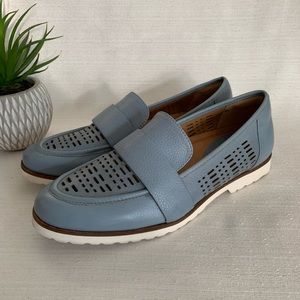 Earth Masio Blue Leather Laser Cut Out Penny Loafers Woman’s 9.5B(M)